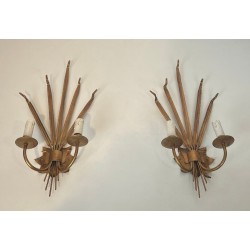 Pair of Gilded Wheat Sheaf Wall Sconces in the Taste of Chanel | French Work, circa 1970