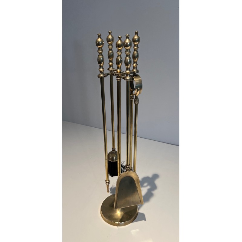 Nécessaire de Feu en Laiton de Style Néoclassique, Travail Français, Vers 1970