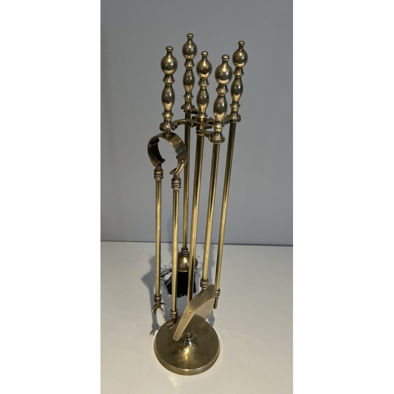 Neoclassical Style Brass Fireplace Tools, French Work, Circa 1970