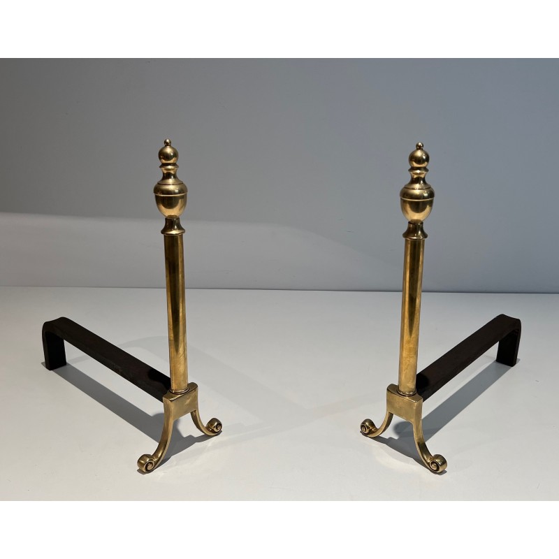 Pair of Neoclassical Style Bronze Andirons, French Work, Circa 1940