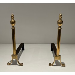 Pair of Neoclassical Style Bronze Andirons, French Work, Circa 1940