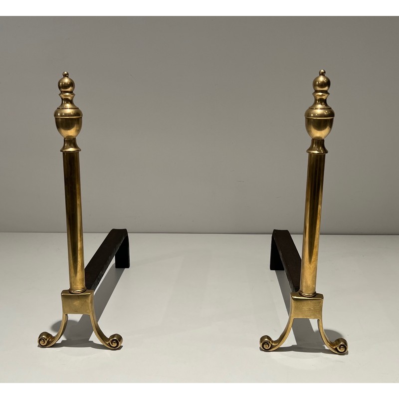 Pair of Neoclassical Style Bronze Andirons, French Work, Circa 1940