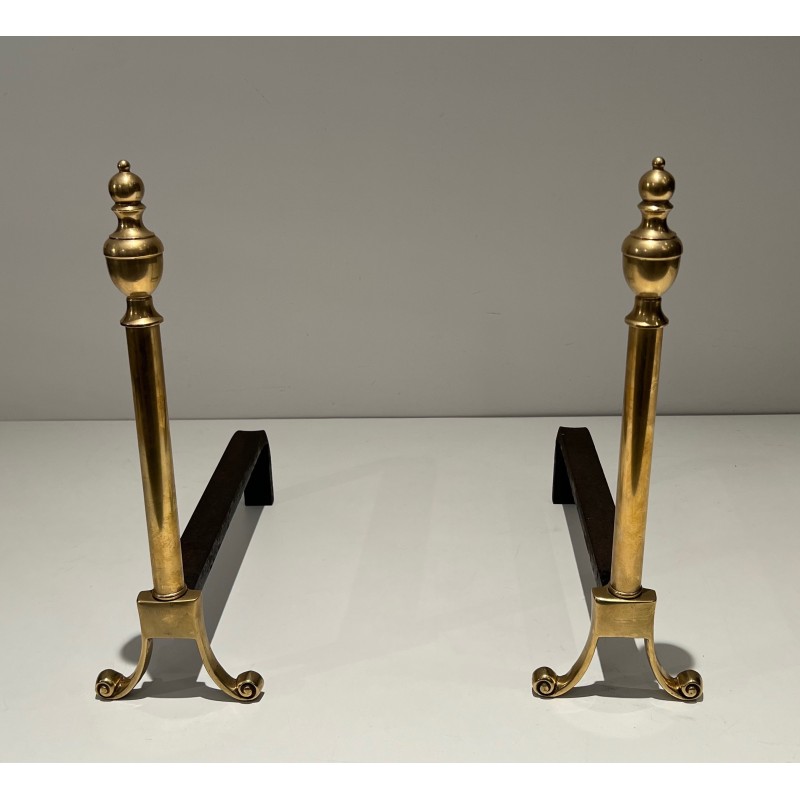 Pair of Neoclassical Style Bronze Andirons, French Work, Circa 1940