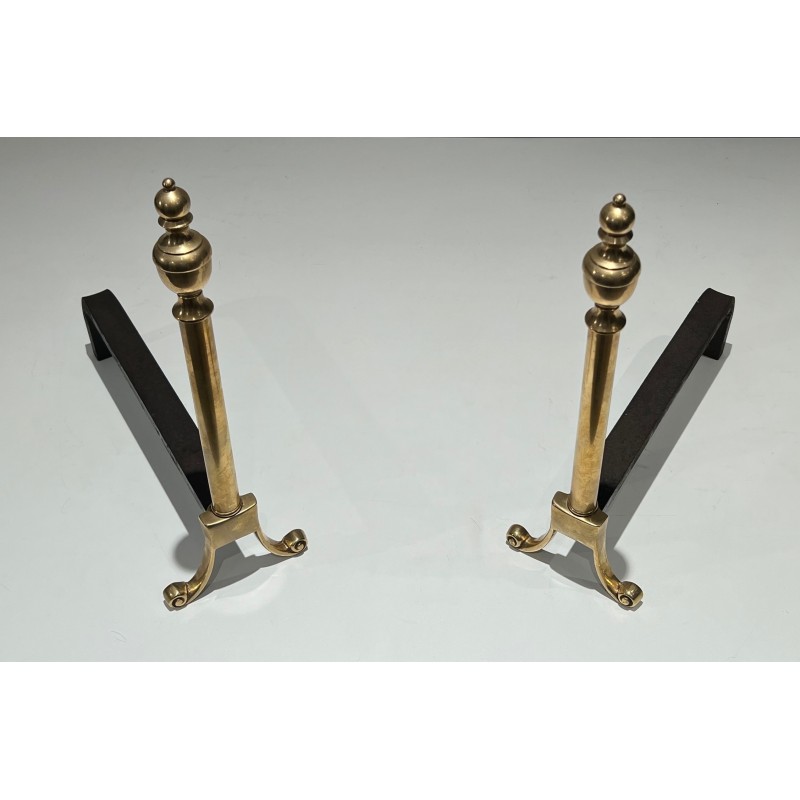 Pair of Neoclassical Style Bronze Andirons, French Work, Circa 1940