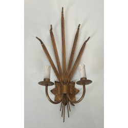 Pair of Gilded Wheat Sheaf Wall Sconces in the Taste of Chanel | French Work, circa 1970