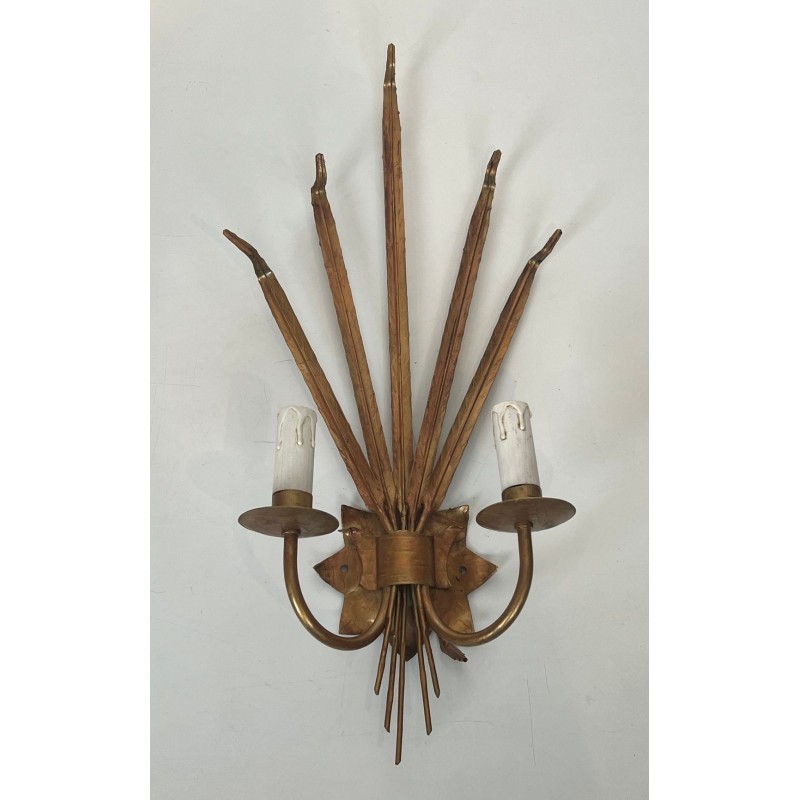 Pair of Gilded Wheat Sheaf Wall Sconces in the Taste of Chanel | French Work, circa 1970