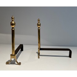 Pair of Neoclassical Style Bronze Andirons, French Work, Circa 1940