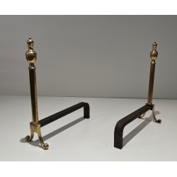 Pair of Neoclassical Style Bronze Andirons, French Work, Circa 1940