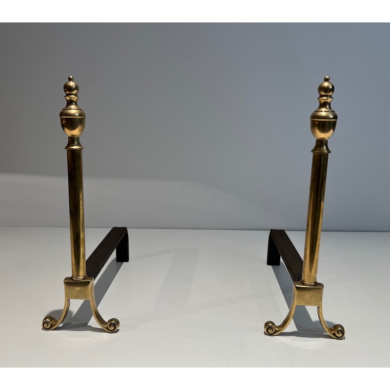 Paire de Chenets de Style Néoclassique en Bronze, Travail Français, Vers 1940