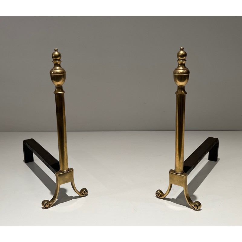 Paire de Chenets de Style Néoclassique en Bronze, Travail Français, Vers 1940