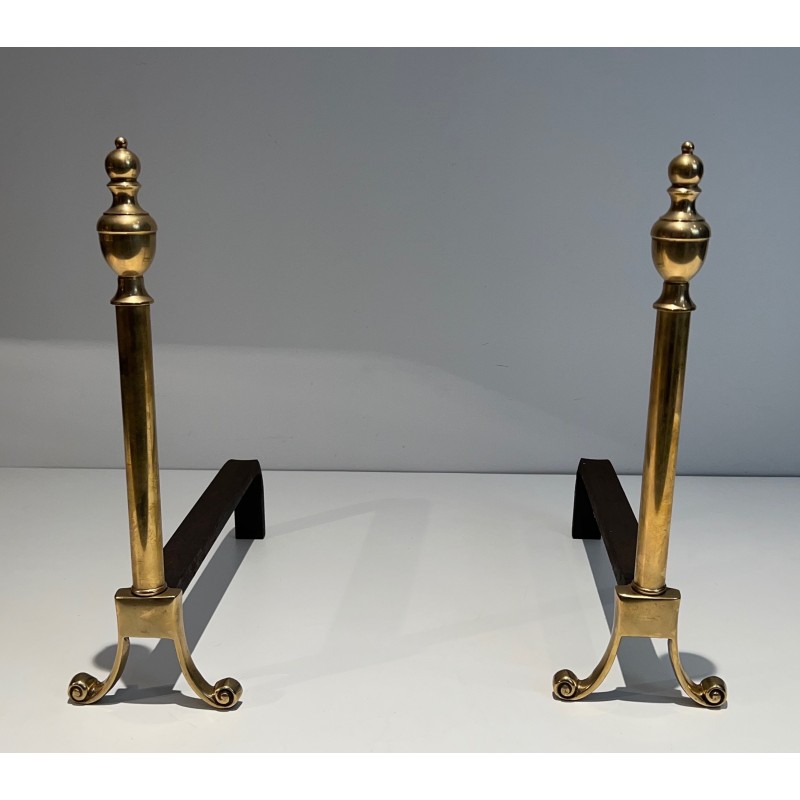 Pair of Neoclassical Style Bronze Andirons, French Work, Circa 1940