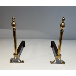 Paire de Chenets de Style Néoclassique en Bronze, Travail Français, Vers 1940