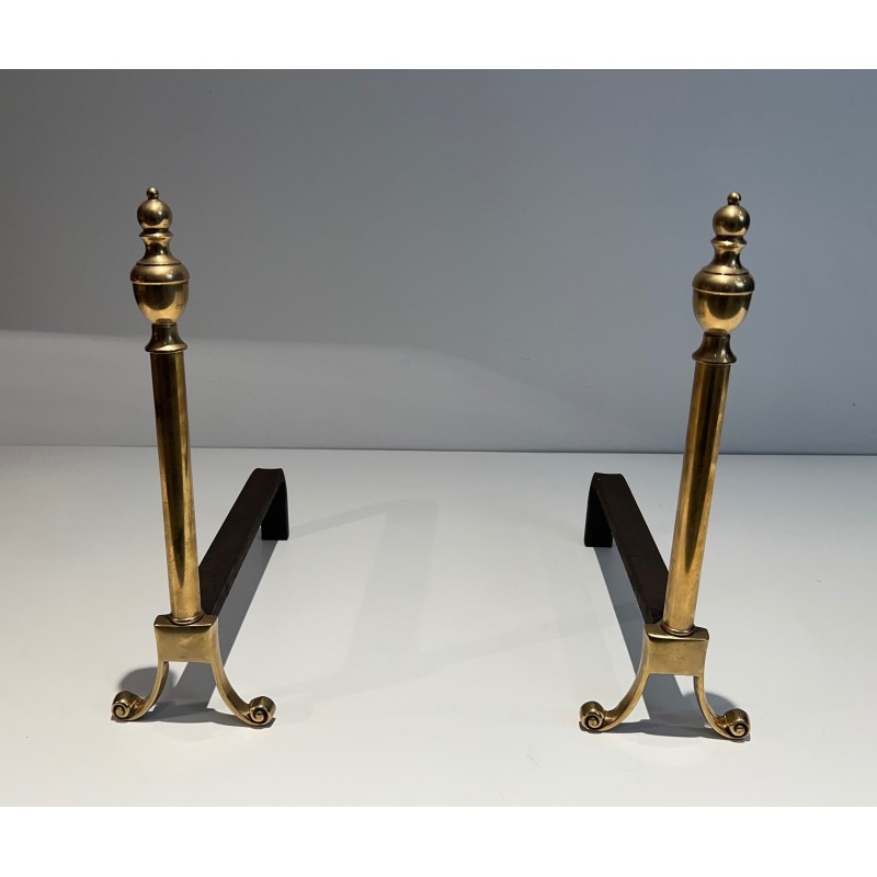 Paire de Chenets de Style Néoclassique en Bronze, Travail Français, Vers 1940