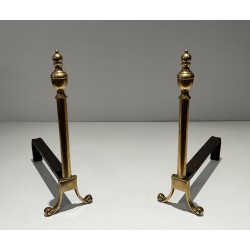 Paire de Chenets de Style Néoclassique en Bronze, Travail Français, Vers 1940