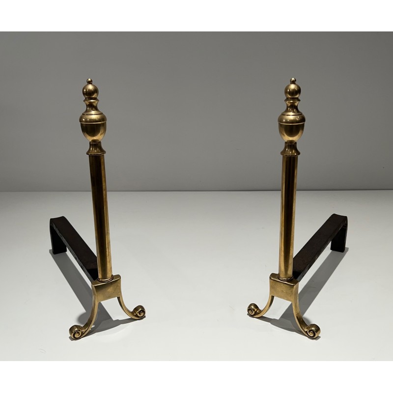 Paire de Chenets de Style Néoclassique en Bronze, Travail Français, Vers 1940