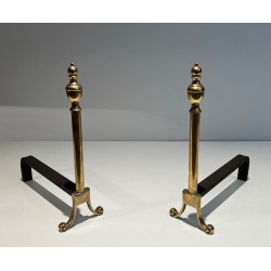 Pair of Neoclassical Style Bronze Andirons, French Work, Circa 1940