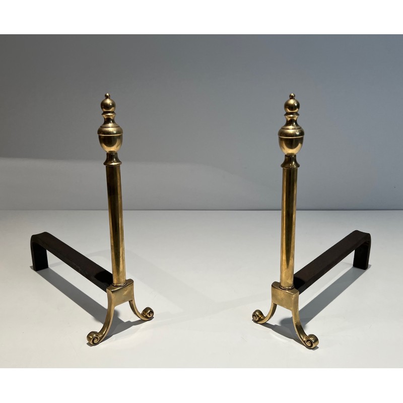 Pair of Neoclassical Style Bronze Andirons, French Work, Circa 1940