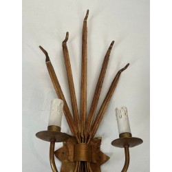 Paire d'Appliques Dorées aux Épis de Blé dans le Goût de Chanel | Travail Français, vers 1970