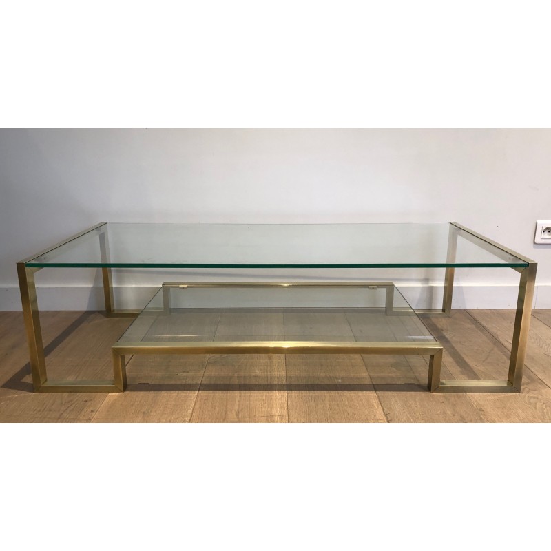 Table Basse en Laiton et Verre de Guy Lefèvre pour la Maison Jansen, Travail Français, Vers 1970