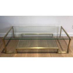 Table Basse en Laiton et Verre de Guy Lefèvre pour la Maison Jansen, Travail Français, Vers 1970