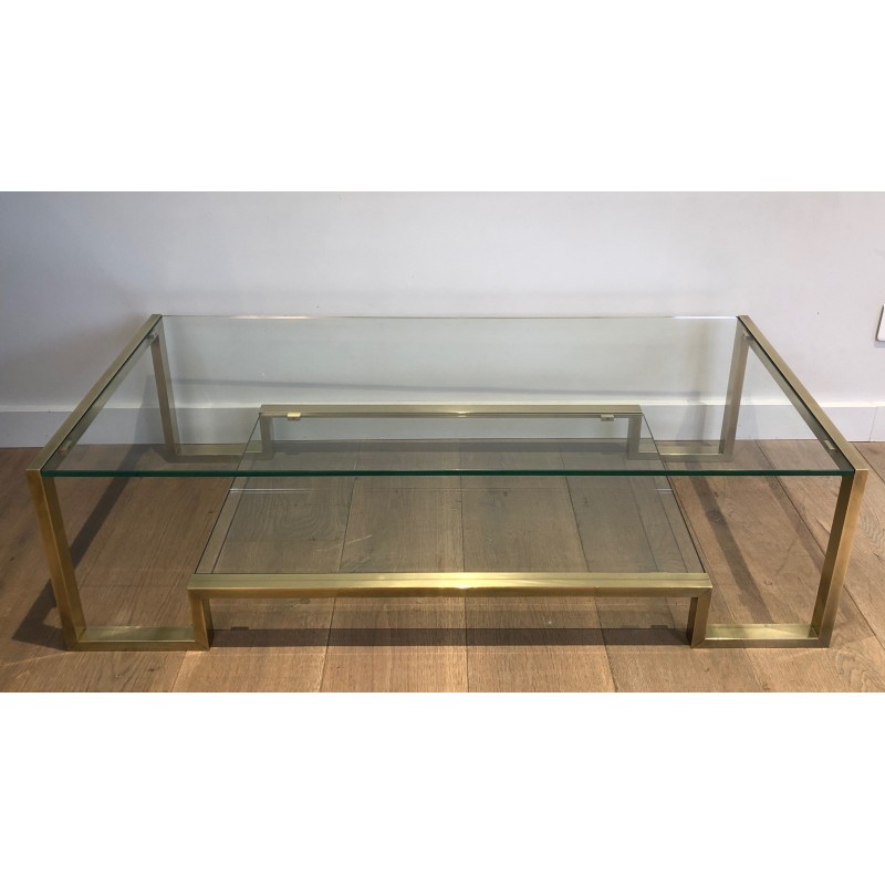 Brass and Glass Coffee Table by Guy Lefèvre for Maison Jansen, French Work, Circa 1970