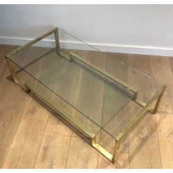 Table Basse en Laiton et Verre de Guy Lefèvre pour la Maison Jansen, Travail Français, Vers 1970