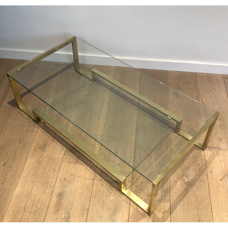 Table Basse en Laiton et Verre de Guy Lefèvre pour la Maison Jansen, Travail Français, Vers 1970