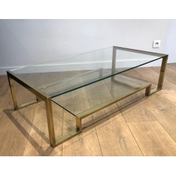 Table Basse en Laiton et Verre de Guy Lefèvre pour la Maison Jansen, Travail Français, Vers 1970