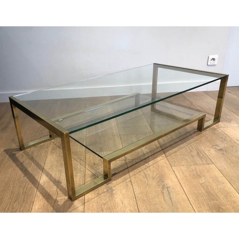 Brass and Glass Coffee Table by Guy Lefèvre for Maison Jansen, French Work, Circa 1970