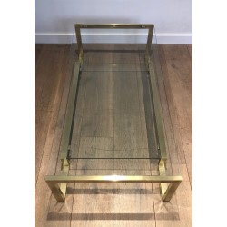 Table Basse en Laiton et Verre de Guy Lefèvre pour la Maison Jansen, Travail Français, Vers 1970