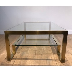 Table Basse en Laiton et Verre de Guy Lefèvre pour la Maison Jansen, Travail Français, Vers 1970
