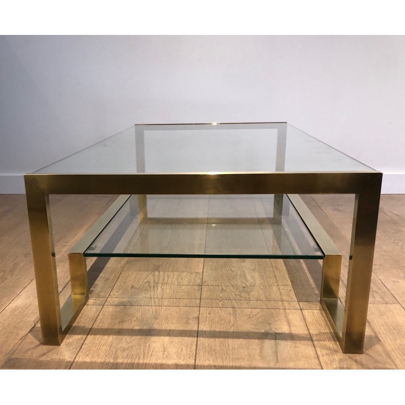 Table Basse en Laiton et Verre de Guy Lefèvre pour la Maison Jansen, Travail Français, Vers 1970