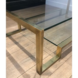 Table Basse en Laiton et Verre de Guy Lefèvre pour la Maison Jansen, Travail Français, Vers 1970