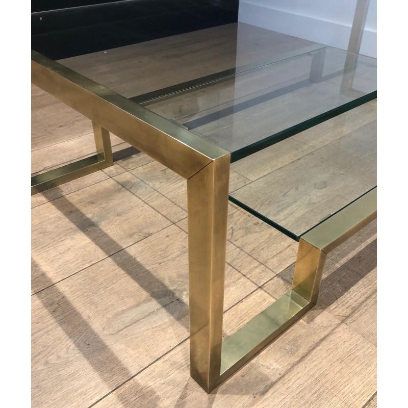 Brass and Glass Coffee Table by Guy Lefèvre for Maison Jansen, French Work, Circa 1970