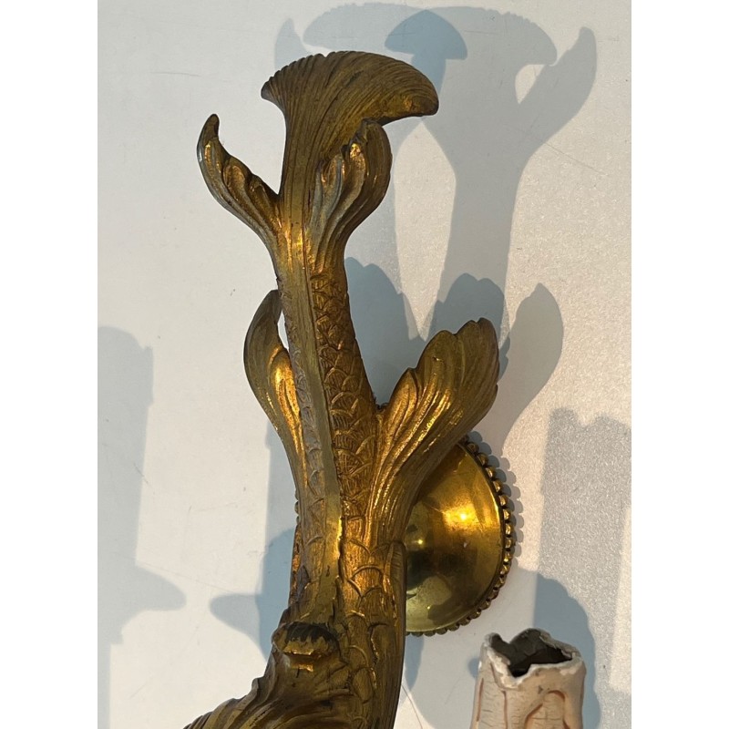 Pair of Bronze Dolphin Wall Sconces by Maison Jansen | French Work, circa 1940