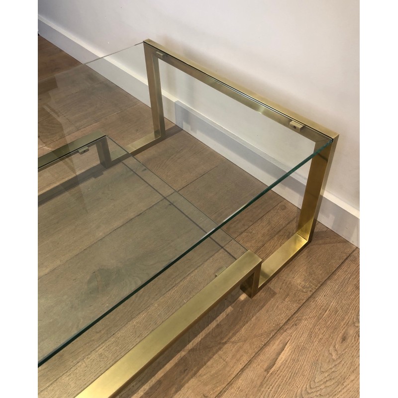 Table Basse en Laiton et Verre de Guy Lefèvre pour la Maison Jansen, Travail Français, Vers 1970