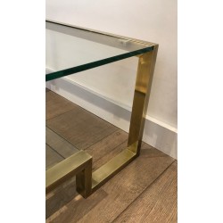 Table Basse en Laiton et Verre de Guy Lefèvre pour la Maison Jansen, Travail Français, Vers 1970