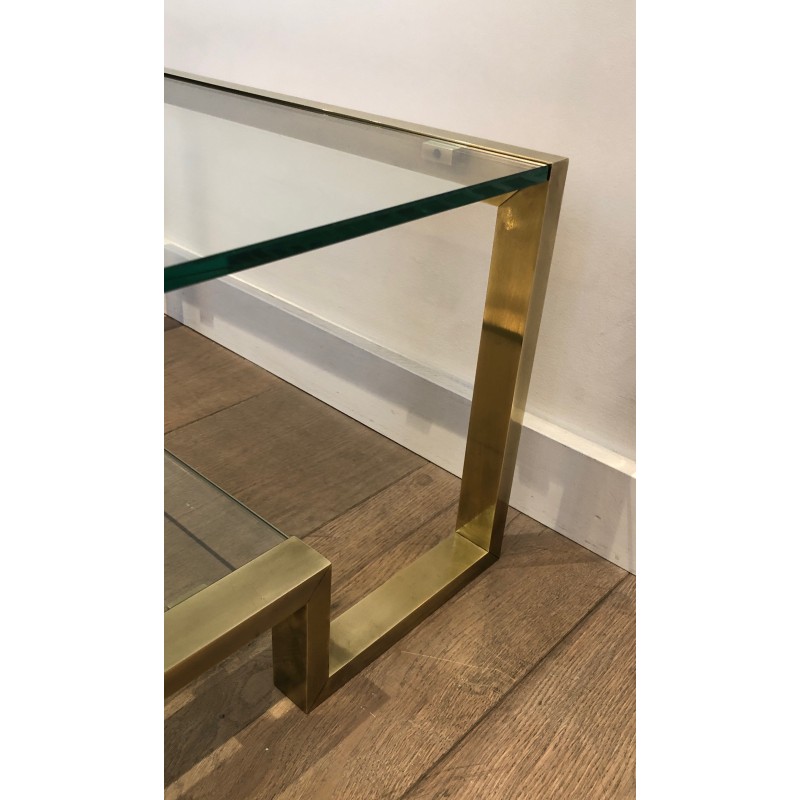 Table Basse en Laiton et Verre de Guy Lefèvre pour la Maison Jansen, Travail Français, Vers 1970