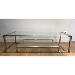 Brass and Glass Coffee Table by Guy Lefèvre for Maison Jansen, French Work, Circa 1970