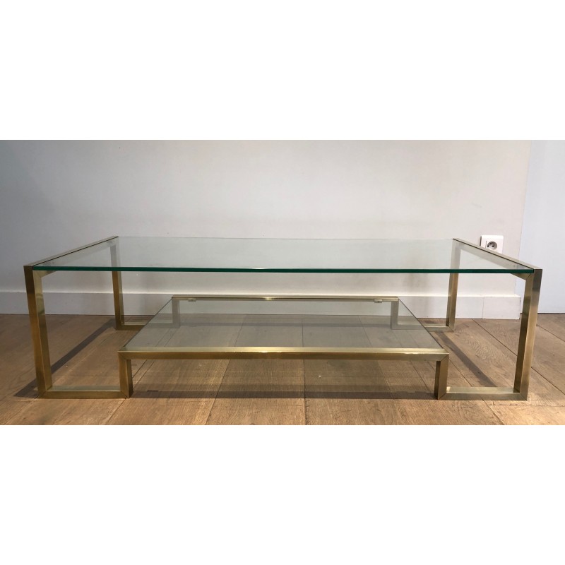 Table Basse en Laiton et Verre de Guy Lefèvre pour la Maison Jansen, Travail Français, Vers 1970