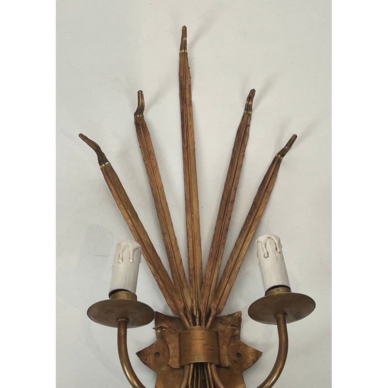Pair of Gilded Wheat Sheaf Wall Sconces in the Taste of Chanel | French Work, circa 1970