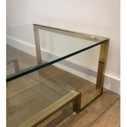 Table Basse en Laiton et Verre de Guy Lefèvre pour la Maison Jansen, Travail Français, Vers 1970