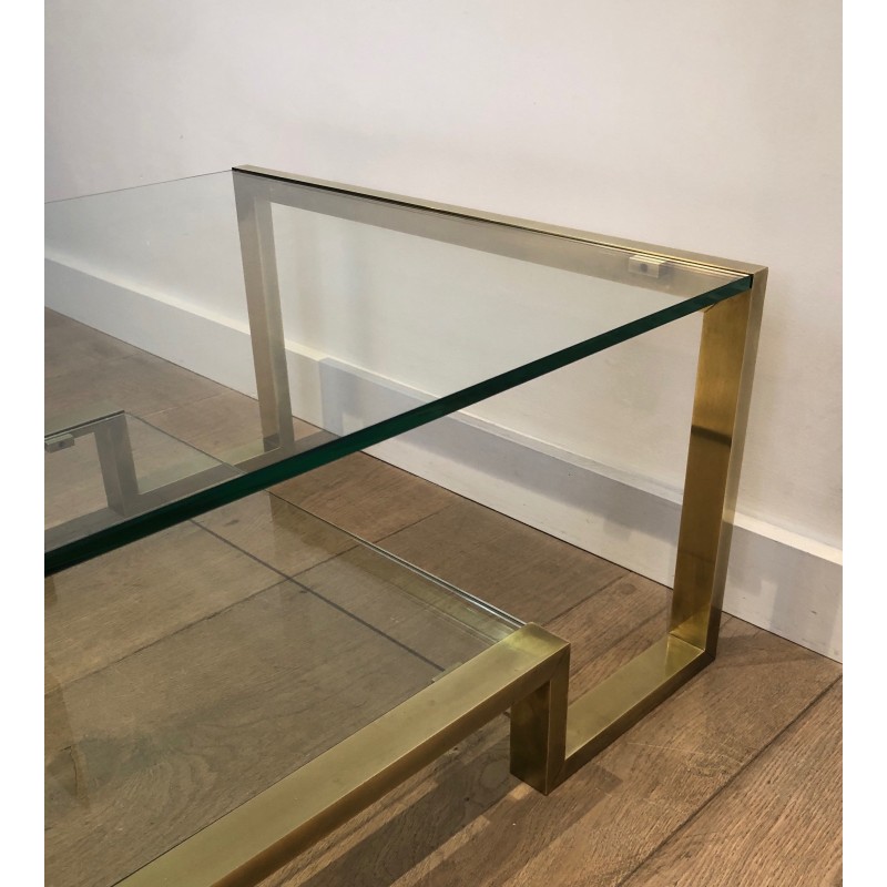 Table Basse en Laiton et Verre de Guy Lefèvre pour la Maison Jansen, Travail Français, Vers 1970