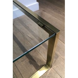 Table Basse en Laiton et Verre de Guy Lefèvre pour la Maison Jansen, Travail Français, Vers 1970