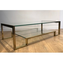 Table Basse en Laiton et Verre de Guy Lefèvre pour la Maison Jansen, Travail Français, Vers 1970