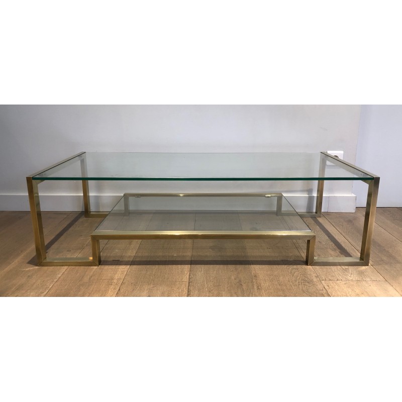 Table Basse en Laiton et Verre de Guy Lefèvre pour la Maison Jansen, Travail Français, Vers 1970