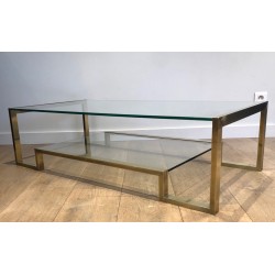 Table Basse en Laiton et Verre de Guy Lefèvre pour la Maison Jansen, Travail Français, Vers 1970