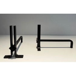 Pair of Modernist Cast Iron and Wrought Iron Andirons, French Work, Circa 1940