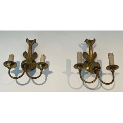 Pair of Bronze Dolphin Wall Sconces by Maison Jansen | French Work, circa 1940