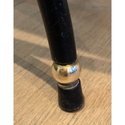 Neoclassical Black Lacquered Metal and Brass Stool with Velvet Seat, French Work, Circa 1940